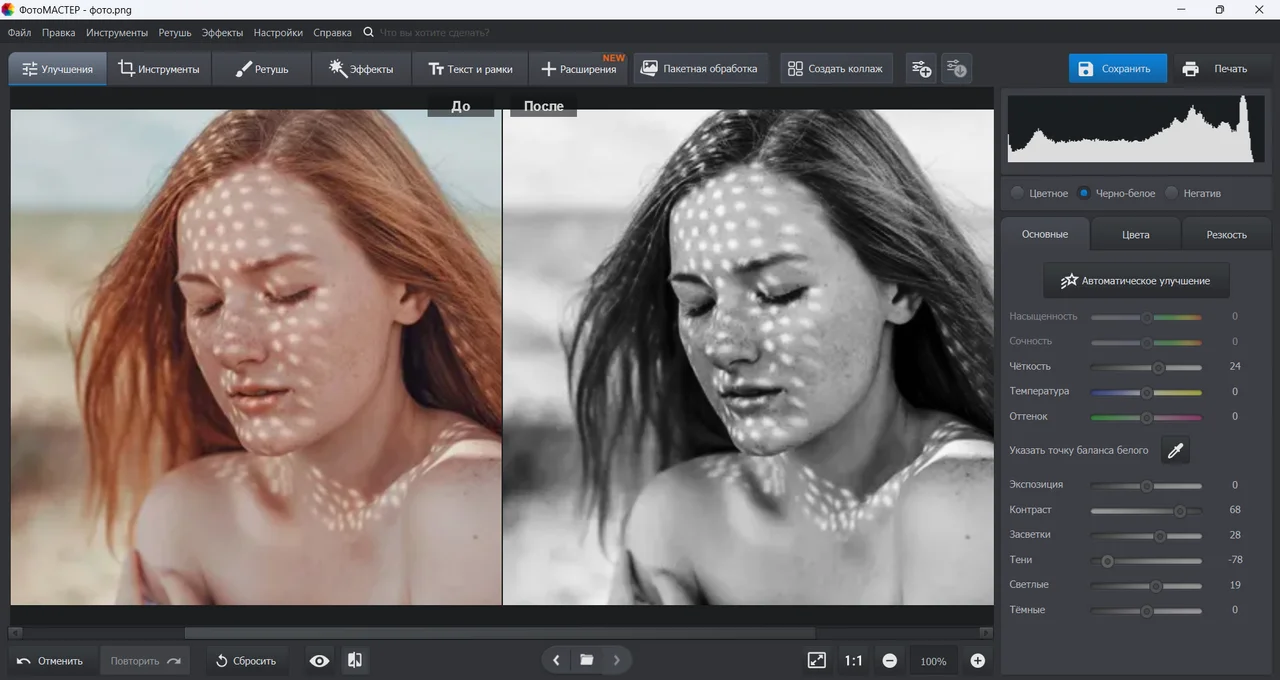 Как сделать чб фотографию в программе на ПК